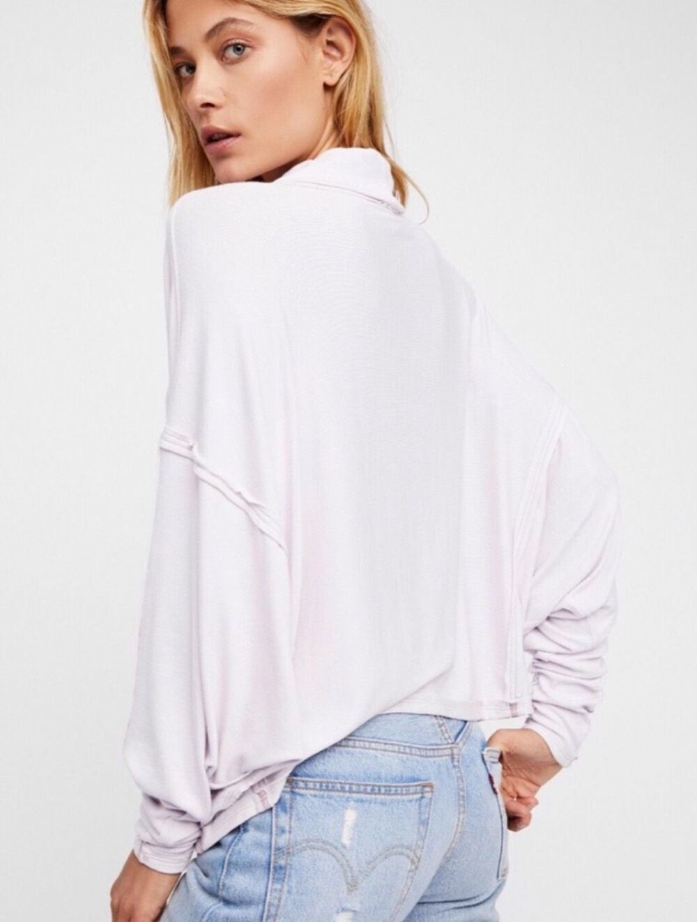 FREE PEOPLE Alameda Pullover Soft Knit Thermal Dolman Purple Pink Size Medium